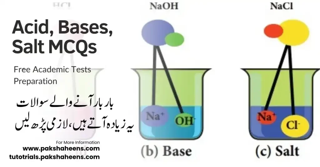 Acids Bases and Salts MCQs of Chemistry 7 acids bases and salts mcqs for Army Navy and PAF