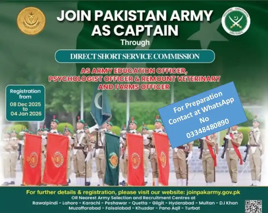 How to Join Pak Army through Direct Short Service Commission? 8 Army Education Corps Veterinary and science, and Psychologist